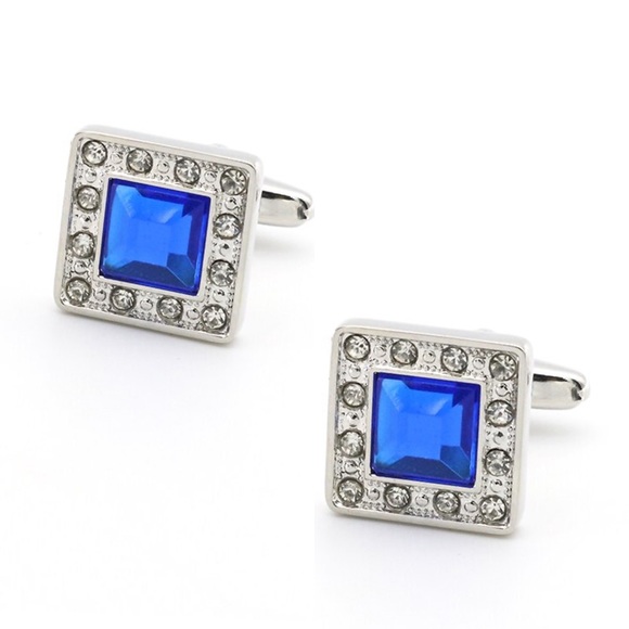 Elegant Blue Kyanite and Silver Crystal Square Cufflinks - Picture 3 of 16